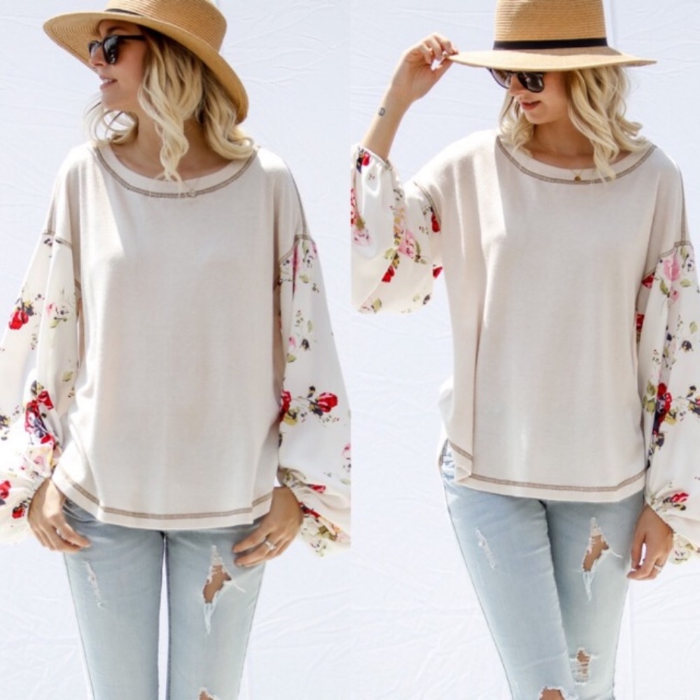 Cashmere floral print sleeve top